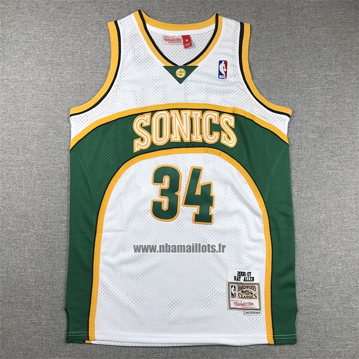 Maillot Seattle Supersonics Ray Allen NO 34 Mitchell & Ness 2006-07 Blanc